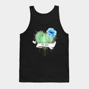 Cactus heart watercolor blue flower free hugs Tank Top